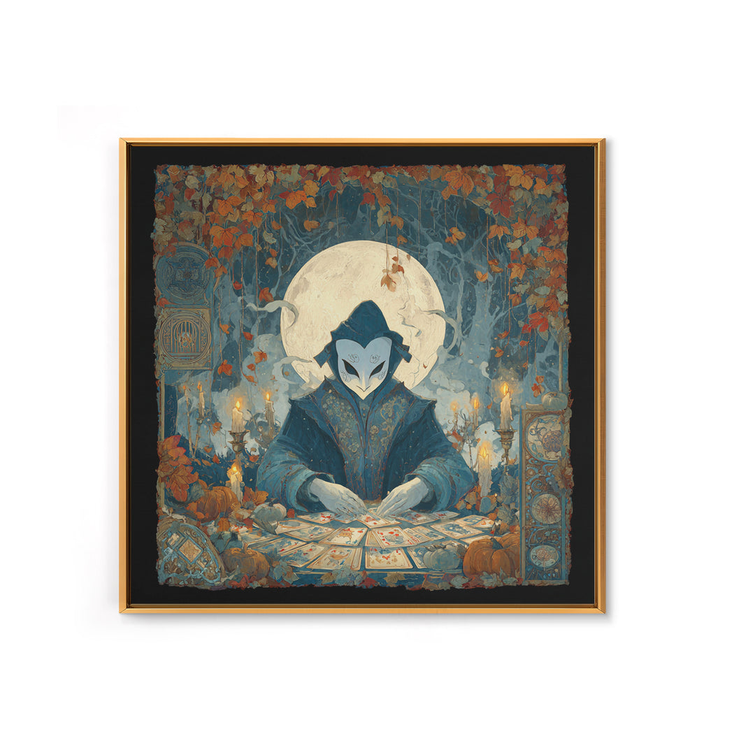 The Harvest Moon Tarot Reader - Icon Portrait, Dark Fantasy Wall Art, Square Wall Art, Canvas Print, Halloween Home Decor, Gothic Wall Art