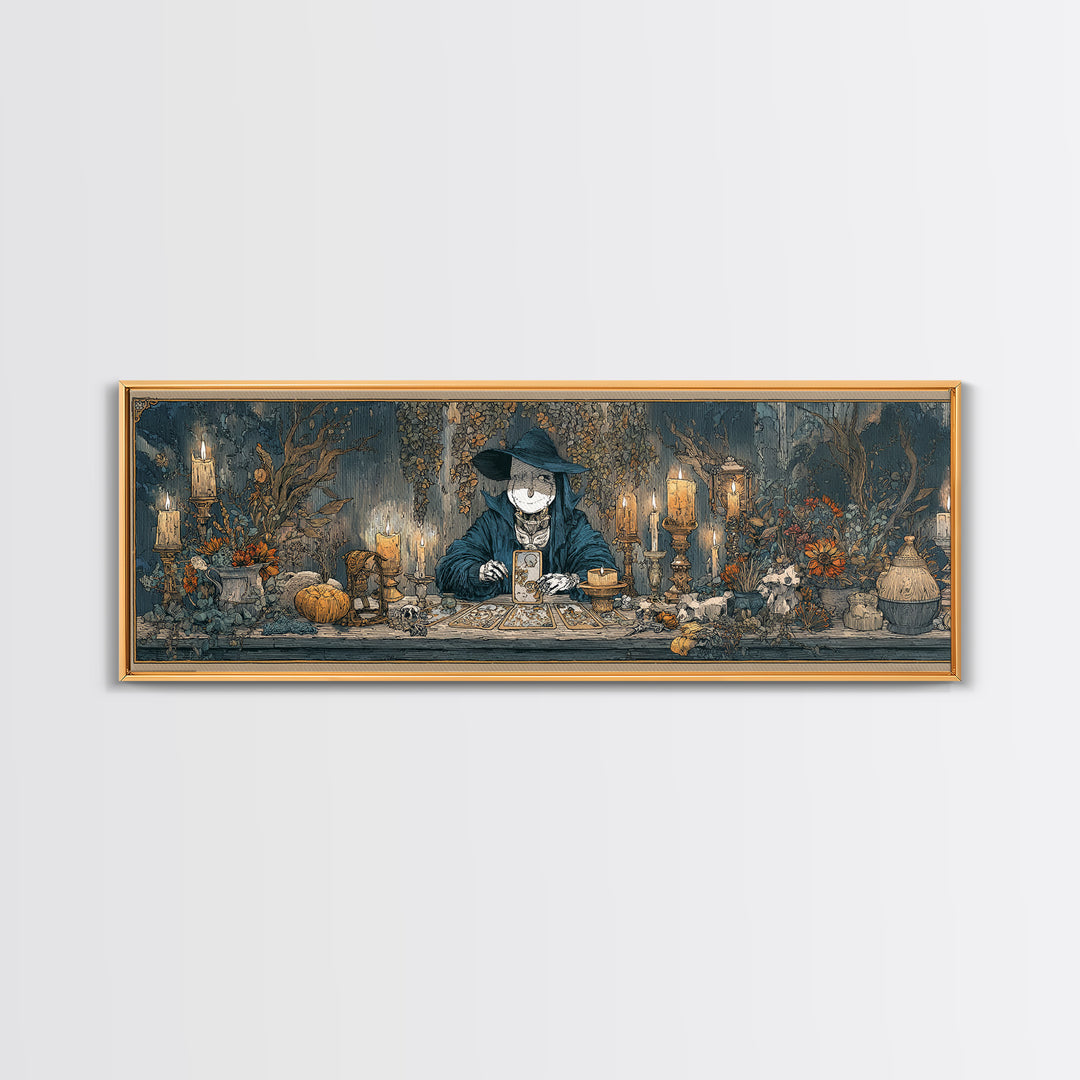 The Harvest Moon Tarot Reader - Occult Still Life, Spooky Wall Decor, Extra Wide Wall Art, Framed Canvas Print, Halloween Home Decor