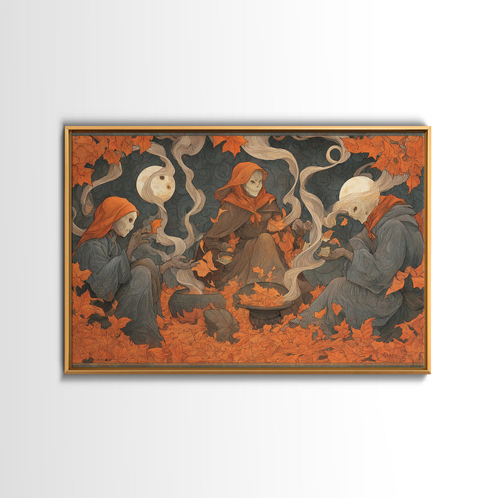 The Harvest Moon Tarot Reader - Procession Scene, Halloween Wall Art, Landscape Wall Art, Framed Canvas Print, Halloween Home Decor