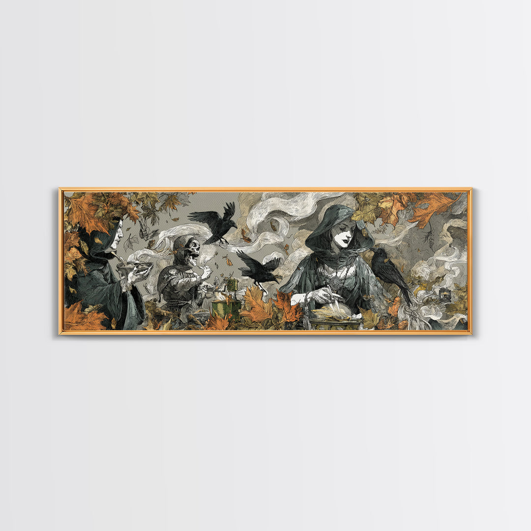 The Harvest Moon Tarot Reader - Procession Scene, Gothic Home Decor, Extra Wide Wall Art, Canvas Print, Halloween Home Decor