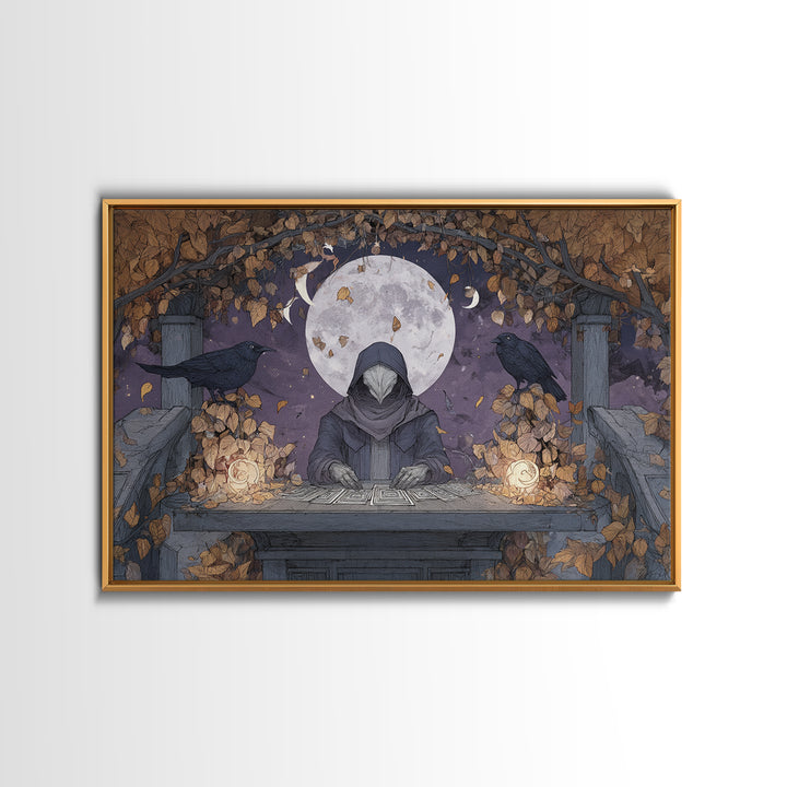 The Harvest Moon Tarot Reader - Surreal Celestial Vision, Occult Wall Decor, Landscape Wall Art, Canvas Print, Halloween Home Decor