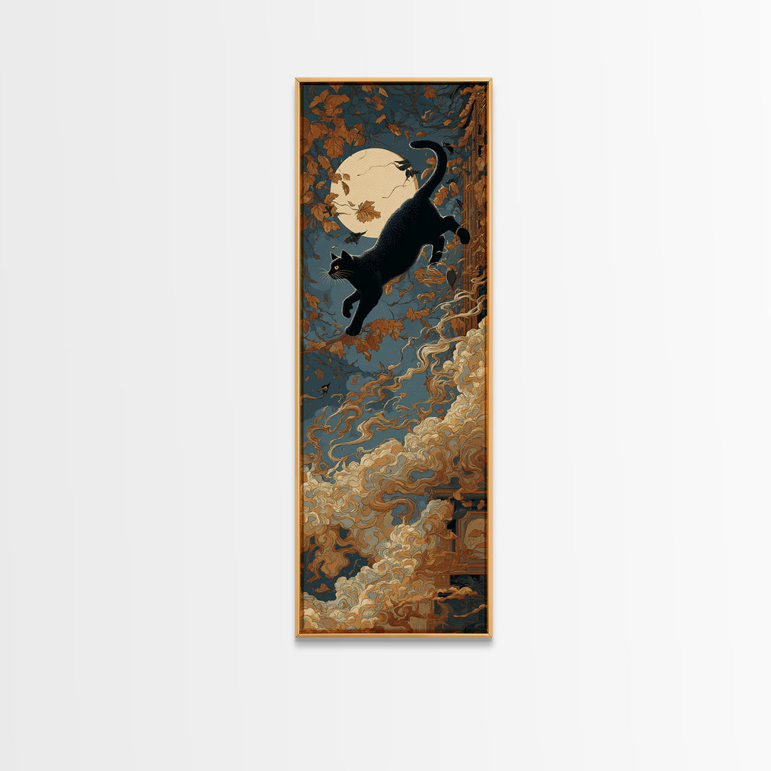 The Black Cat Constellation - Icon Portrait, Dark Fantasy Wall Art, Tall Narrow Wall Art, Canvas Print, Halloween Home Decor