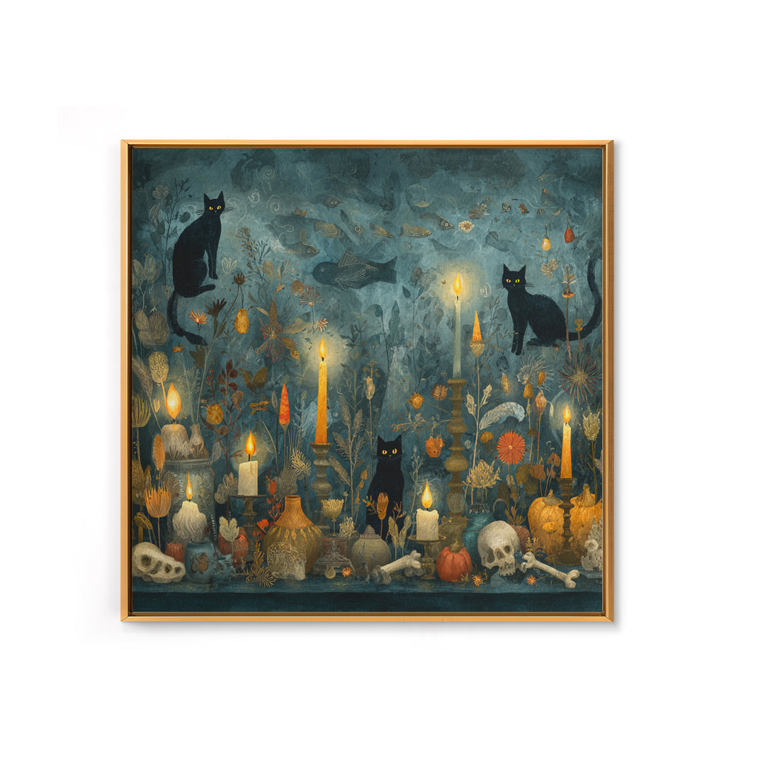 The Black Cat Constellation - Occult Still Life, Occult Wall Decor, Square Wall Art, Canvas Print, Halloween Home Decor, Gothic Wall Art