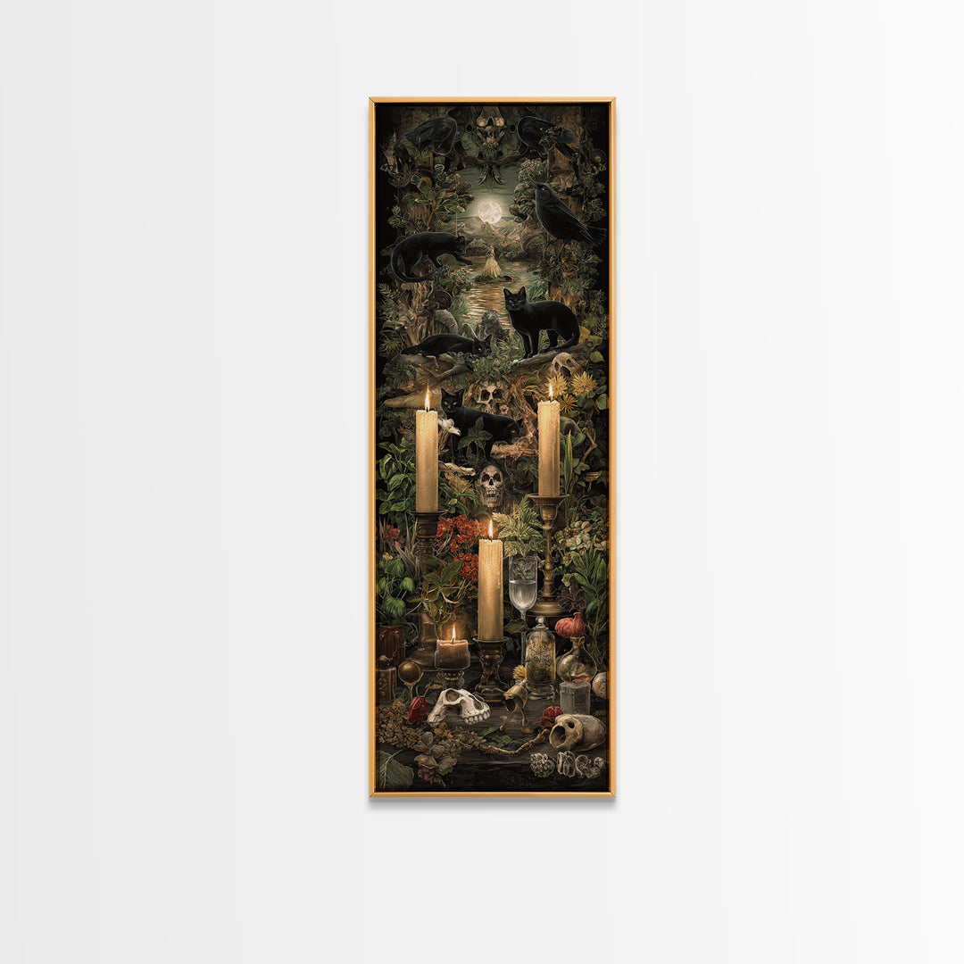 The Black Cat Constellation - Occult Still Life, Halloween Wall Art, Tall Narrow Wall Art, Framed Canvas Print, Halloween Home Decor