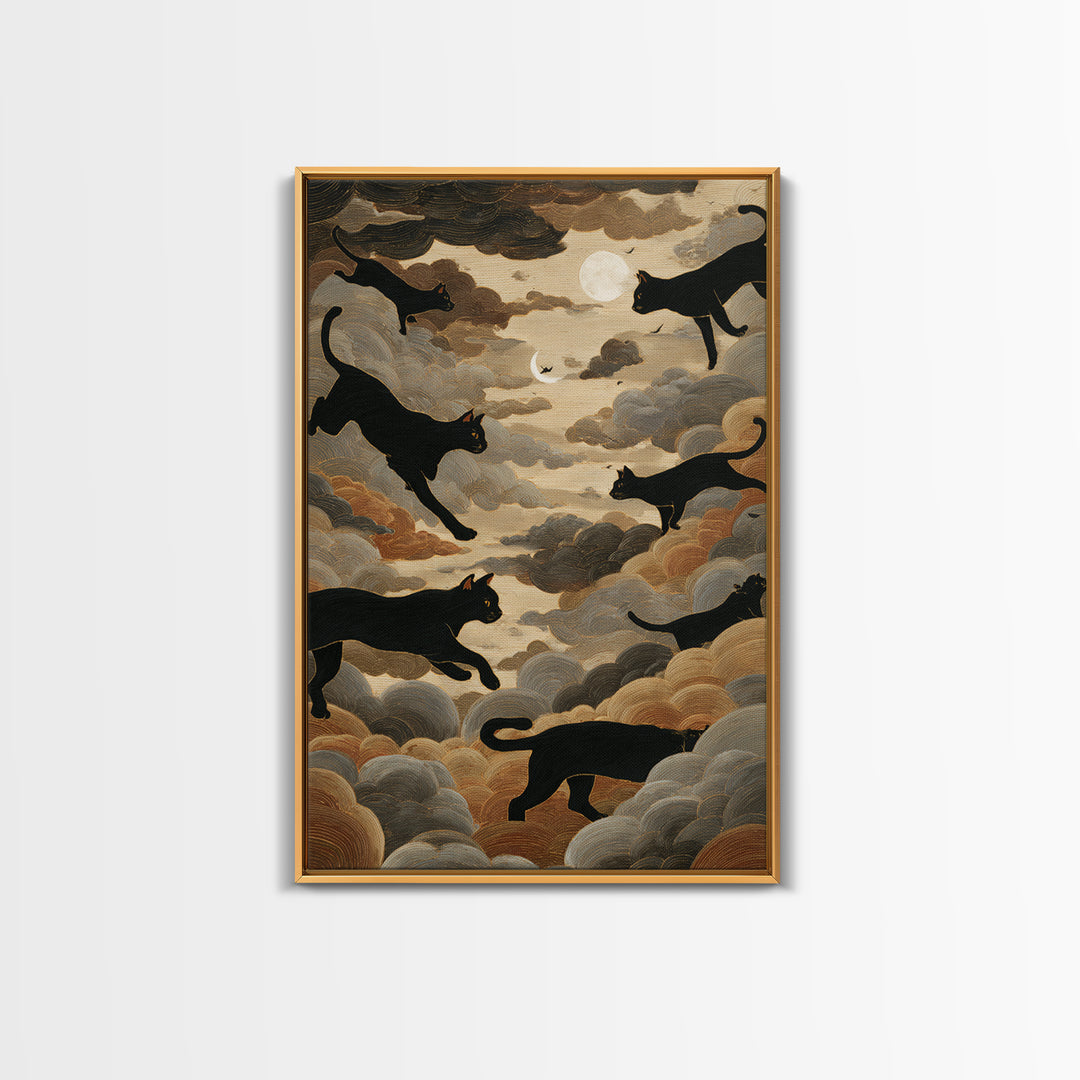 The Black Cat Constellation - Surreal Celestial Vision, Spooky Wall Decor, Vertical Wall Art, Framed Canvas Print, Halloween Home Decor
