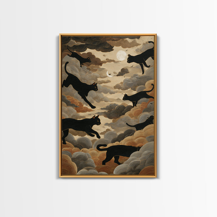 The Black Cat Constellation - Surreal Celestial Vision, Spooky Wall Decor, Vertical Wall Art, Framed Canvas Print, Halloween Home Decor