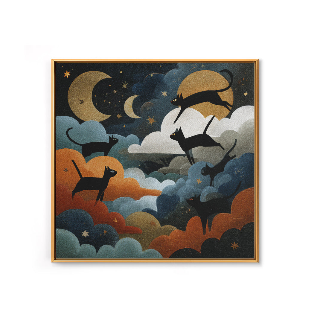 The Black Cat Constellation - Surreal Celestial Vision, Occult Wall Decor, Square Wall Art, Canvas Print, Halloween Home Decor