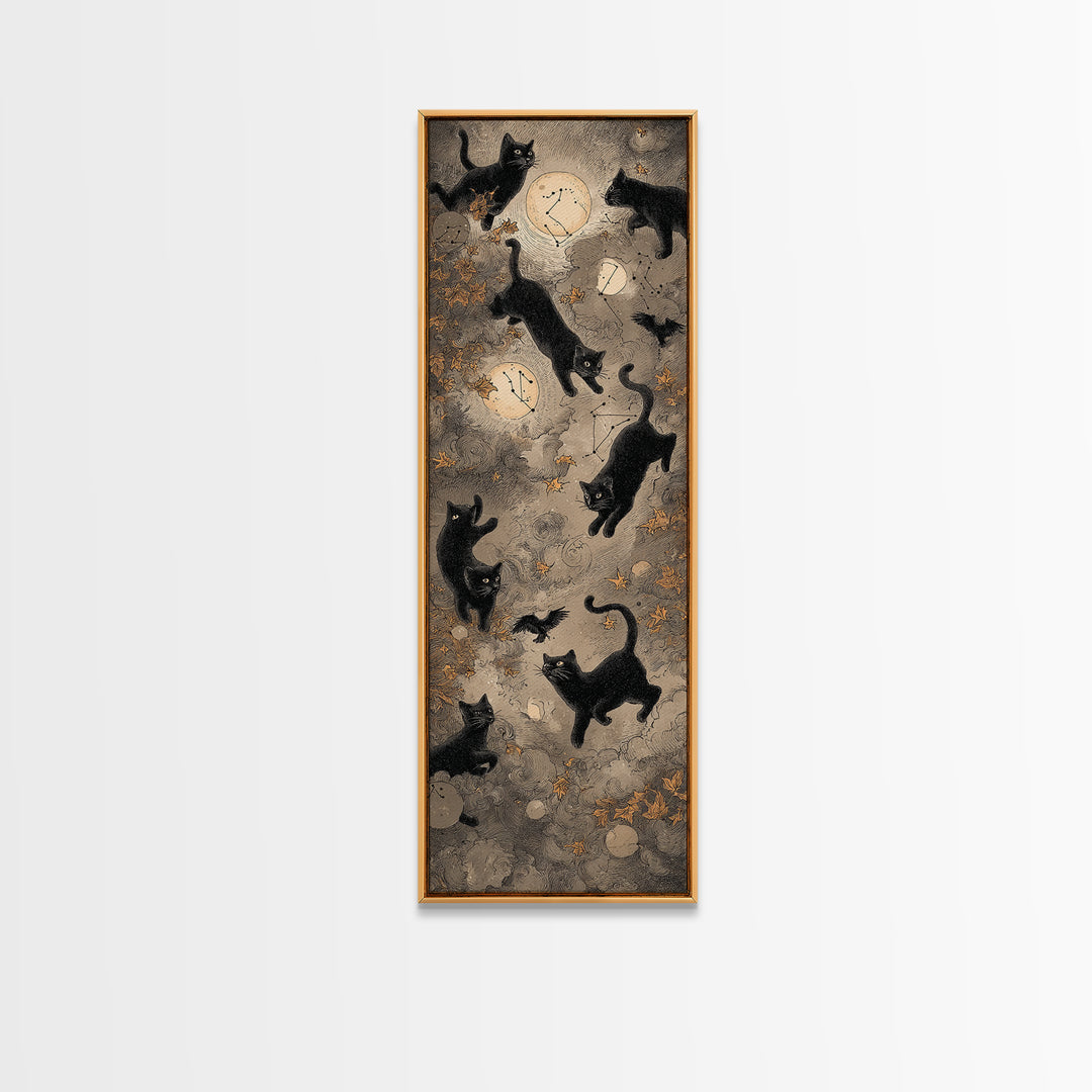 The Black Cat Constellation - Surreal Celestial Vision, Halloween Wall Art, Tall Narrow Wall Art, Framed Canvas Print, Halloween Home Decor
