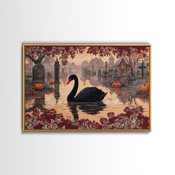 The Cemetery Swan Lake - Icon Portrait, Occult Wall Decor, Landscape Wall Art, Canvas Print, Halloween Home Decor, Gothic Wall Art