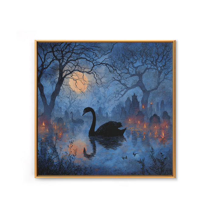 The Cemetery Swan Lake - Icon Portrait, Halloween Wall Art, Square Wall Art, Framed Canvas Print, Halloween Home Decor, Gothic Wall Art