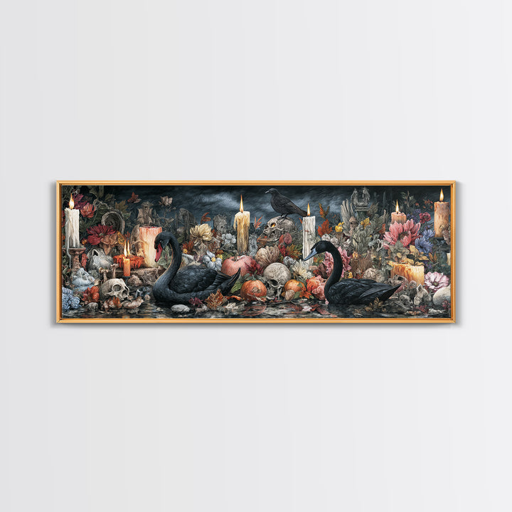The Cemetery Swan Lake - Occult Still Life, Occult Wall Decor, Extra Wide Wall Art, Canvas Print, Halloween Home Decor, Gothic Wall Art