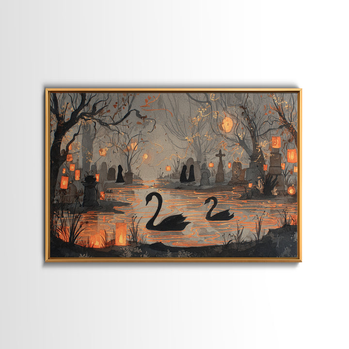 The Cemetery Swan Lake - Procession Scene, Occult Wall Decor, Landscape Wall Art, Canvas Print, Halloween Home Decor, Gothic Wall Art