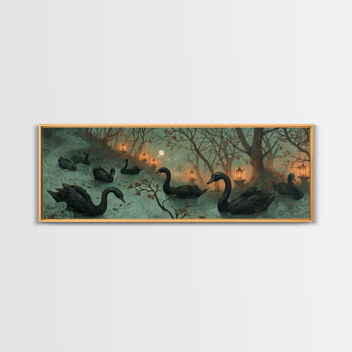 The Cemetery Swan Lake - Procession Scene, Halloween Wall Art, Extra Wide Wall Art, Framed Canvas Print, Halloween Home Decor