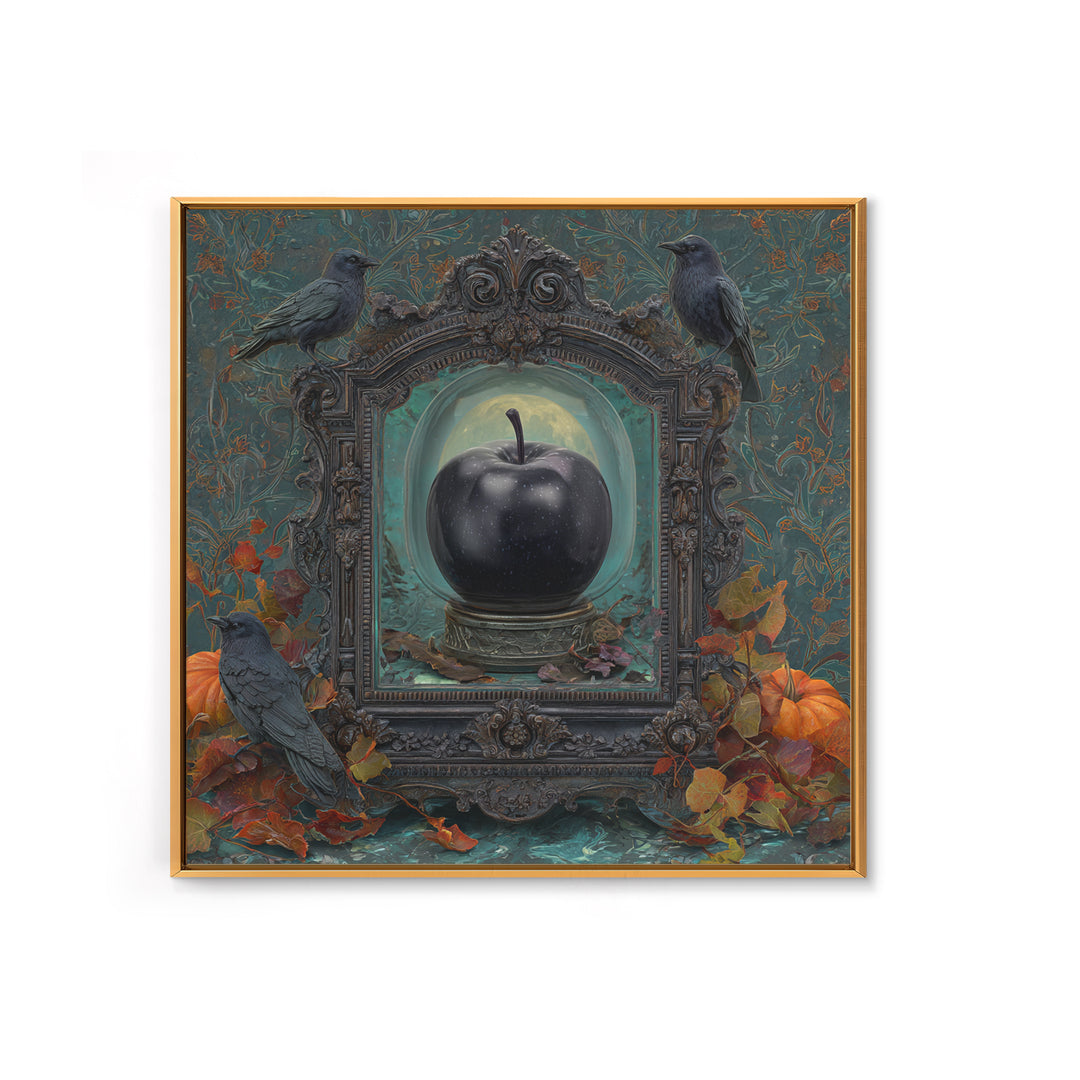 The Poison Apple Reliquary - Icon Portrait, Macabre Halloween Art, Square Wall Art, Framed Canvas Print, Halloween Home Decor