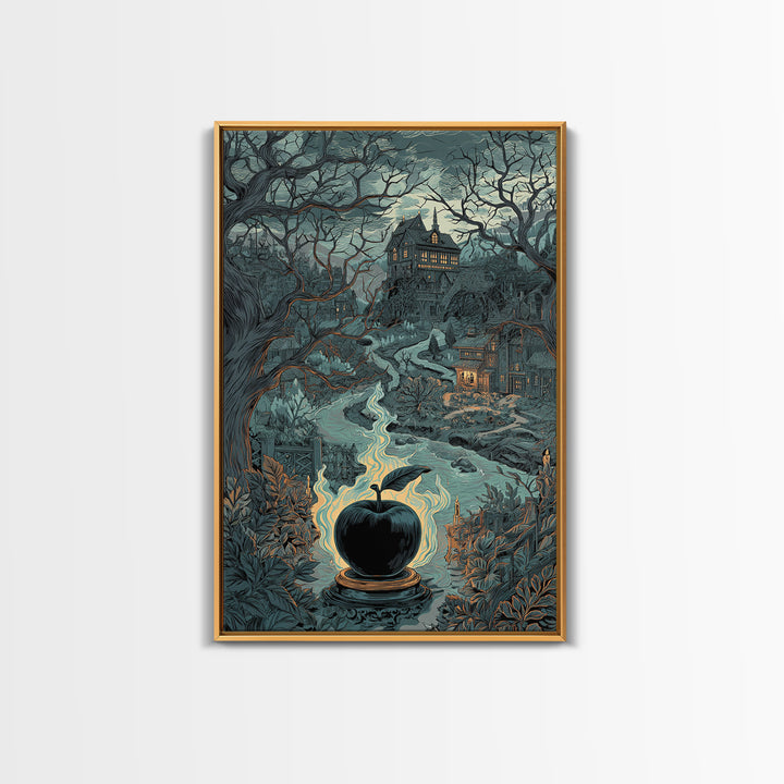 The Poison Apple Reliquary - Environmental Panorama, Occult Wall Decor, Vertical Wall Art, Canvas Print, Halloween Home Decor
