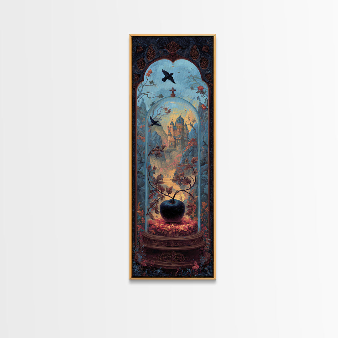 The Poison Apple Reliquary - Environmental Panorama, Macabre Halloween Art, Tall Narrow Wall Art, Framed Canvas Print, Halloween Home Decor