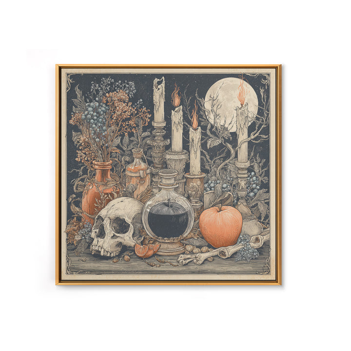The Poison Apple Reliquary - Occult Still Life, Halloween Wall Art, Square Wall Art, Framed Canvas Print, Halloween Home Decor