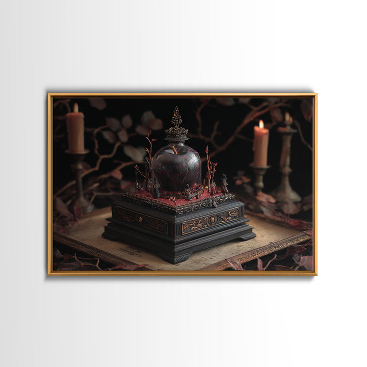 The Poison Apple Reliquary - Procession Scene, Spooky Wall Decor, Landscape Wall Art, Framed Canvas Print, Halloween Home Decor