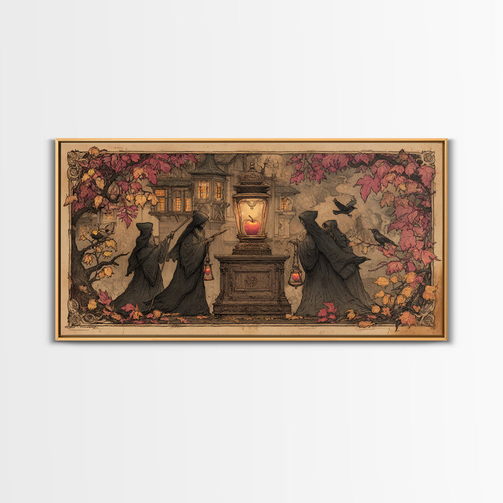 The Poison Apple Reliquary - Procession Scene, Gothic Home Decor, Wide Panoramic Art, Canvas Print, Halloween Home Decor, Gothic Wall Art