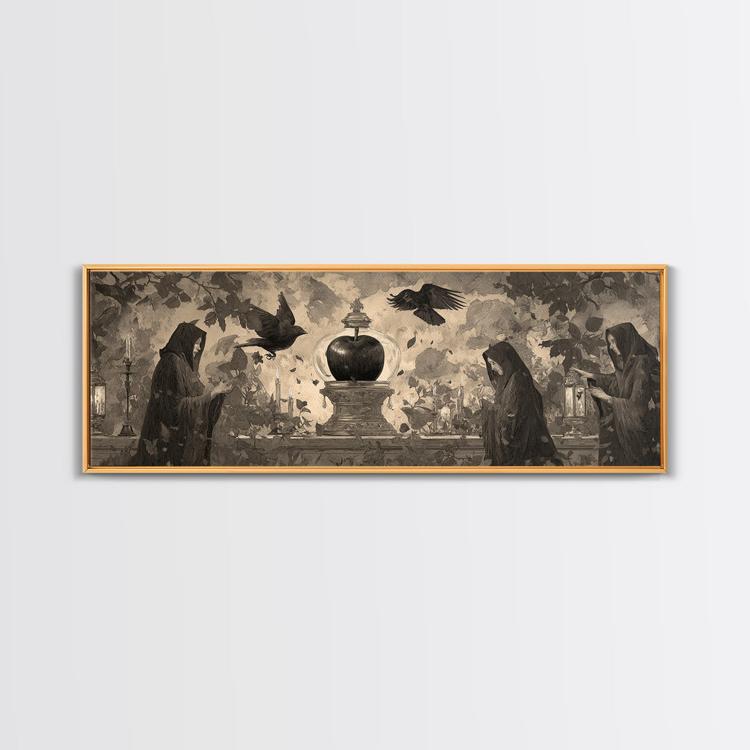 The Poison Apple Reliquary - Procession Scene, Halloween Wall Art, Extra Wide Wall Art, Framed Canvas Print, Halloween Home Decor