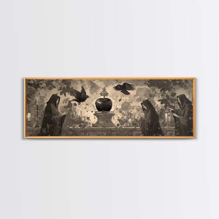 The Poison Apple Reliquary - Procession Scene, Halloween Wall Art, Extra Wide Wall Art, Framed Canvas Print, Halloween Home Decor