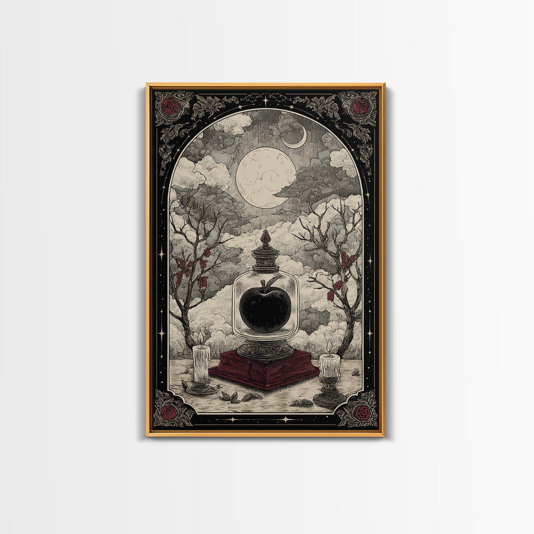 The Poison Apple Reliquary - Surreal Celestial Vision, Spooky Wall Decor, Vertical Wall Art, Framed Canvas Print, Halloween Home Decor