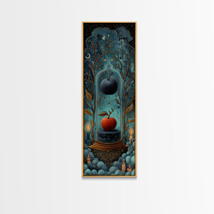 The Poison Apple Reliquary - Surreal Celestial Vision, Gothic Home Decor, Tall Narrow Wall Art, Canvas Print, Halloween Home Decor