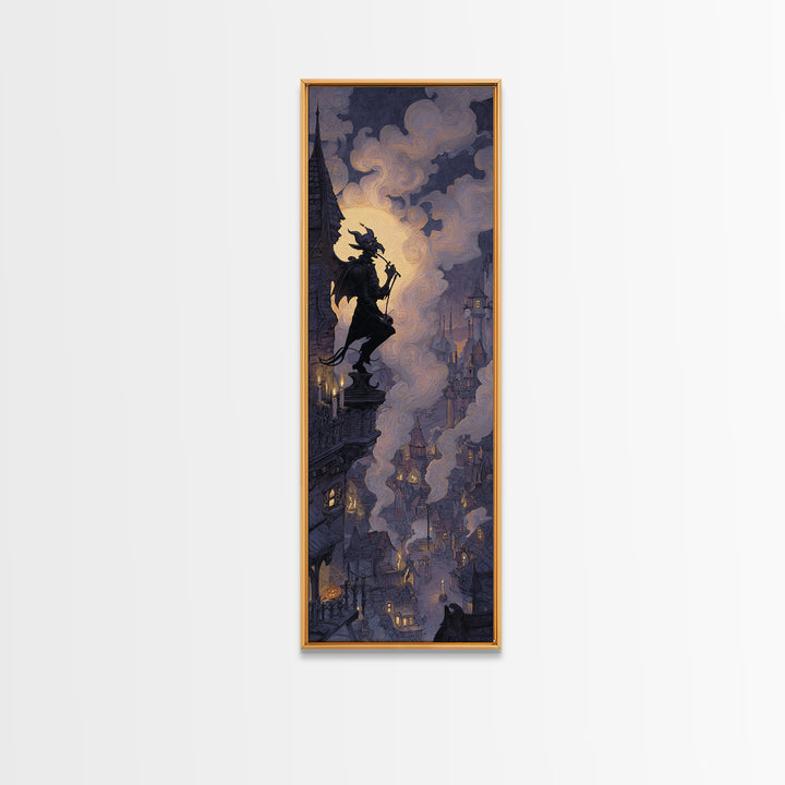 The Gargoyle Rooftop Choir - Icon Portrait, Occult Wall Decor, Tall Narrow Wall Art, Canvas Print, Halloween Home Decor, Gothic Wall Art