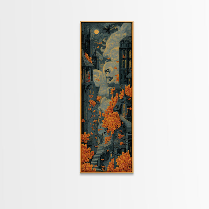 The Gargoyle Rooftop Choir - Environmental Panorama, Dark Fantasy Wall Art, Tall Narrow Wall Art, Canvas Print, Halloween Home Decor