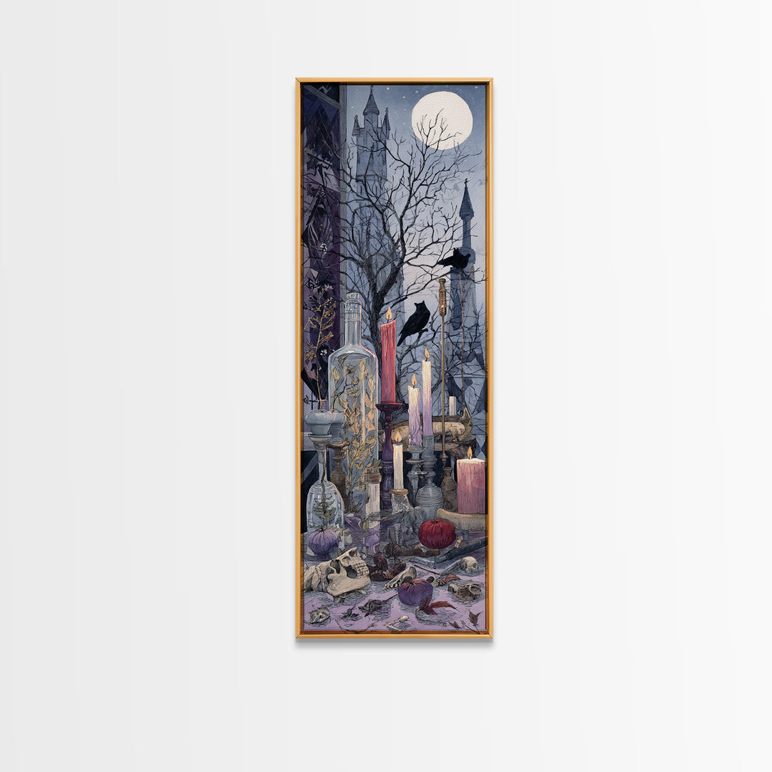 The Gargoyle Rooftop Choir - Occult Still Life, Gothic Home Decor, Tall Narrow Wall Art, Canvas Print, Halloween Home Decor, Gothic Wall Art