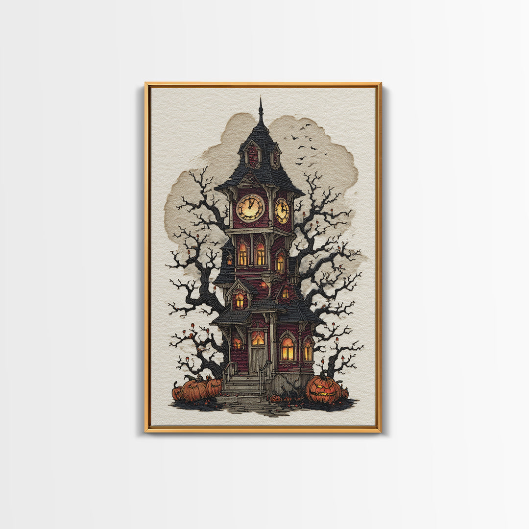 The October Clock Tower - Icon Portrait, Occult Wall Decor, Vertical Wall Art, Canvas Print, Halloween Home Decor, Gothic Wall Art