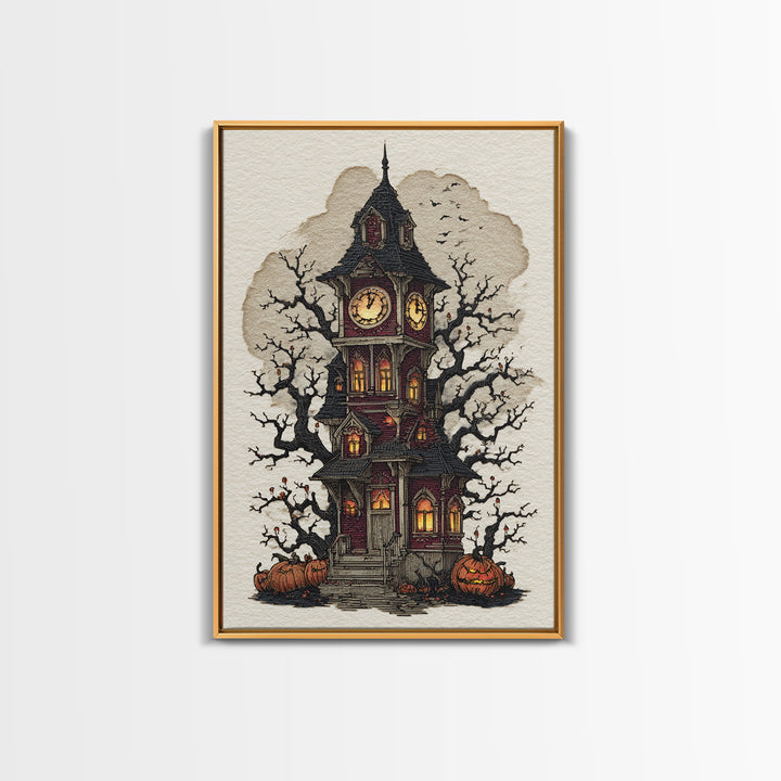 The October Clock Tower - Icon Portrait, Occult Wall Decor, Vertical Wall Art, Canvas Print, Halloween Home Decor, Gothic Wall Art