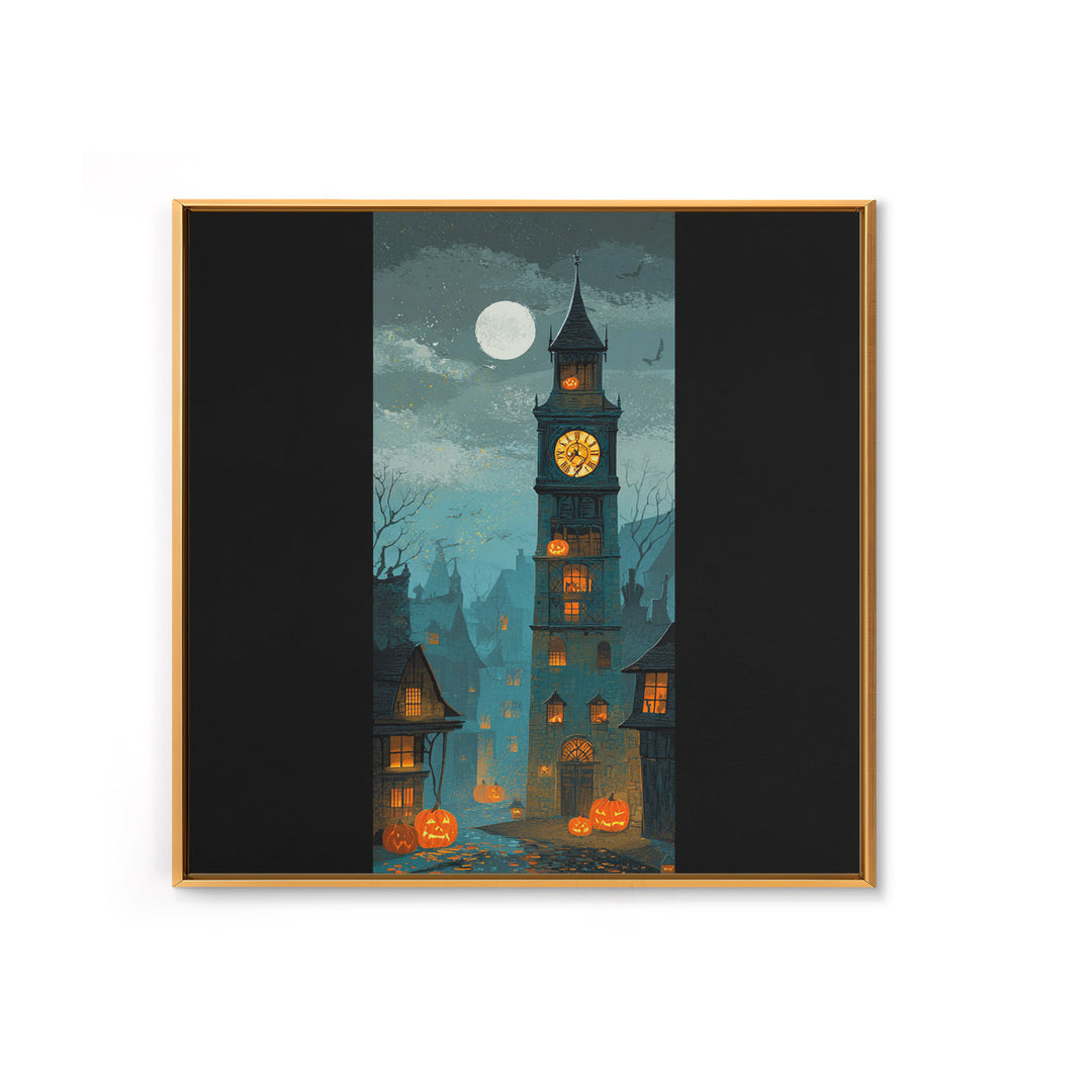 The October Clock Tower - Icon Portrait, Spooky Wall Decor, Square Wall Art, Framed Canvas Print, Halloween Home Decor, Gothic Wall Art