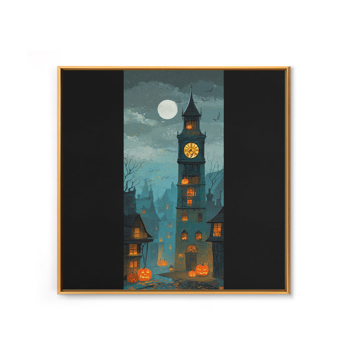 The October Clock Tower - Icon Portrait, Spooky Wall Decor, Square Wall Art, Framed Canvas Print, Halloween Home Decor, Gothic Wall Art