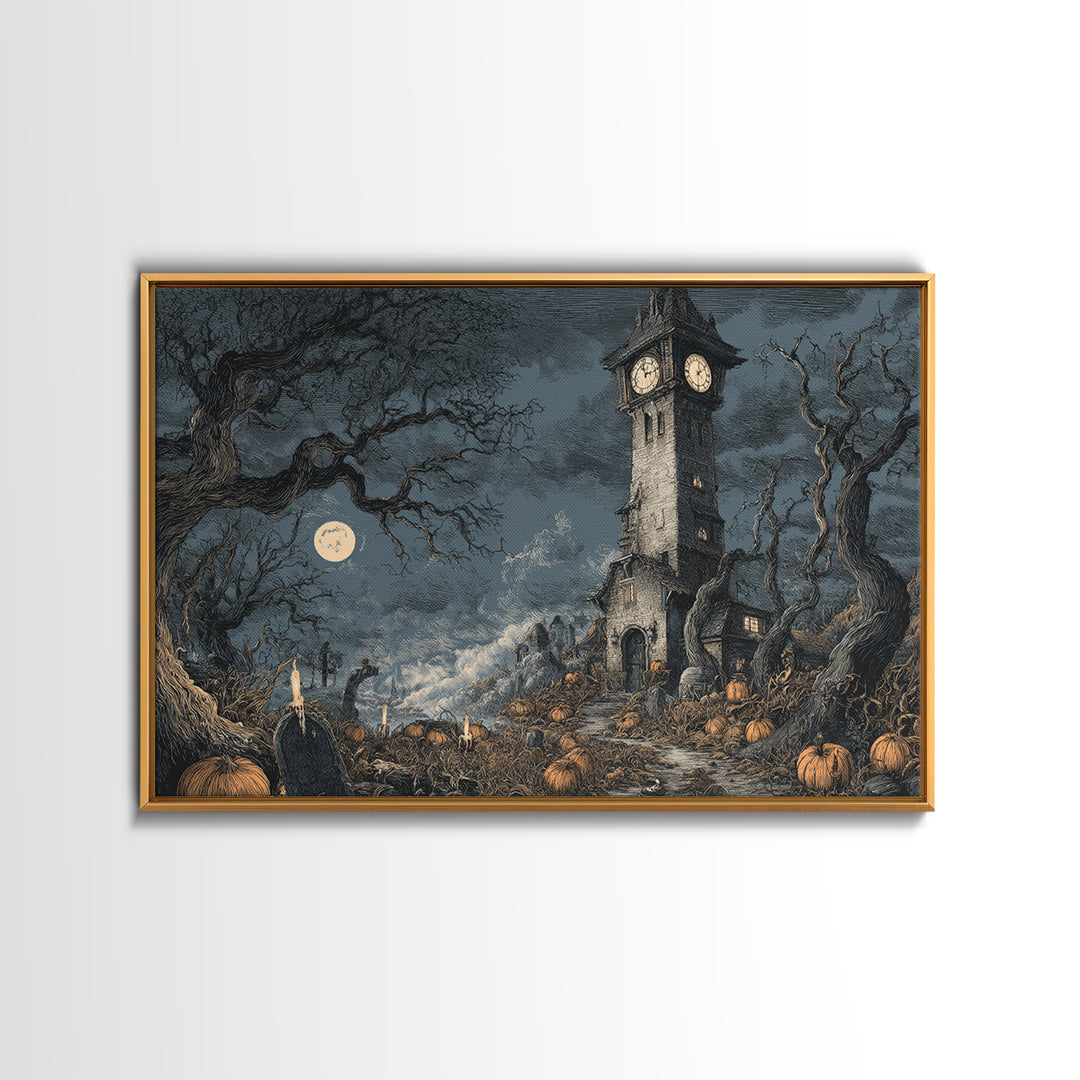The October Clock Tower - Environmental Panorama, Gothic Home Decor, Landscape Wall Art, Canvas Print, Halloween Home Decor, Gothic Wall Art