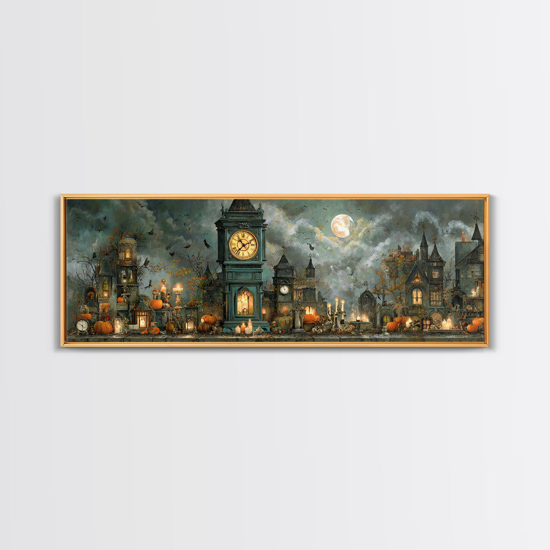 The October Clock Tower - Occult Still Life, Dark Fantasy Wall Art, Extra Wide Wall Art, Canvas Print, Halloween Home Decor, Gothic Wall Art