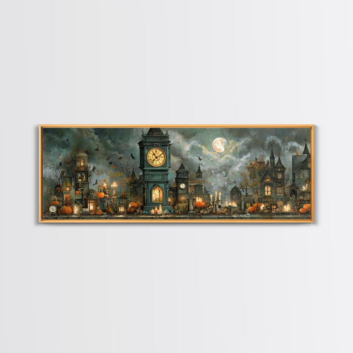 The October Clock Tower - Occult Still Life, Dark Fantasy Wall Art, Extra Wide Wall Art, Canvas Print, Halloween Home Decor, Gothic Wall Art