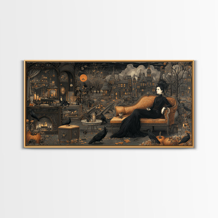 The Spider Queen Parlor - Environmental Panorama, Gothic Home Decor, Wide Panoramic Art, Canvas Print, Halloween Home Decor, Gothic Wall Art