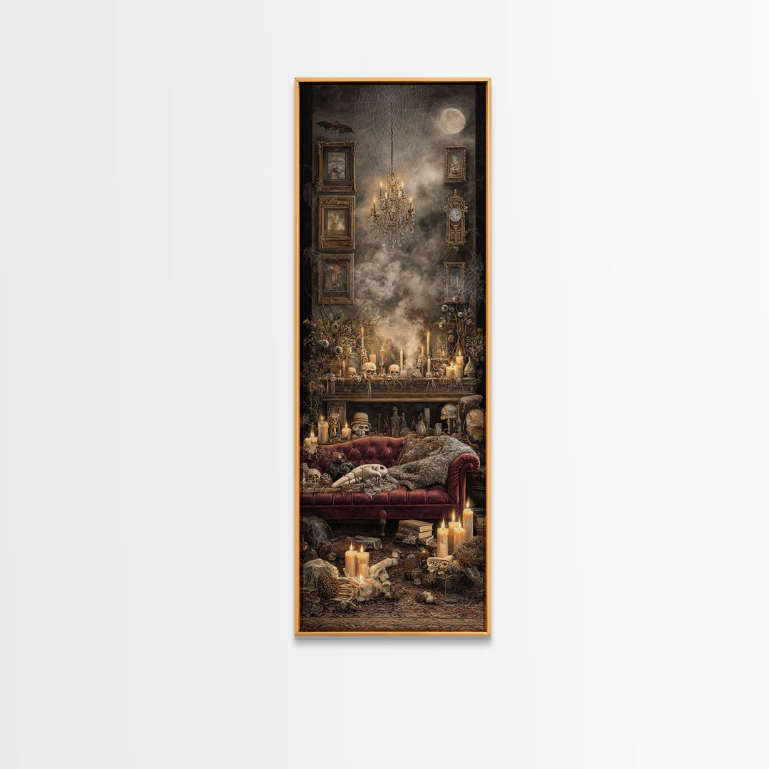 The Spider Queen Parlor - Occult Still Life, Spooky Wall Decor, Tall Narrow Wall Art, Framed Canvas Print, Halloween Home Decor