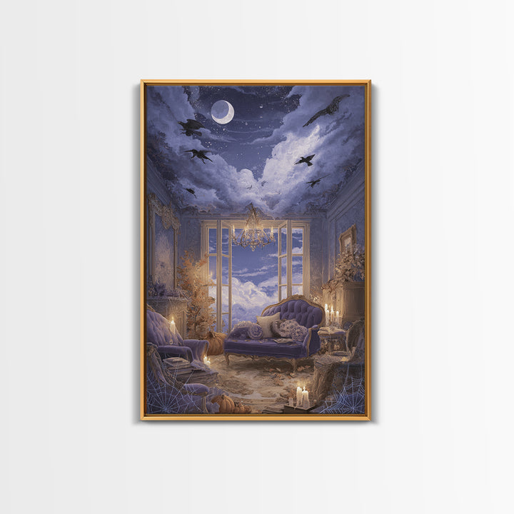 The Spider Queen Parlor - Surreal Celestial Vision, Macabre Halloween Art, Vertical Wall Art, Framed Canvas Print, Halloween Home Decor