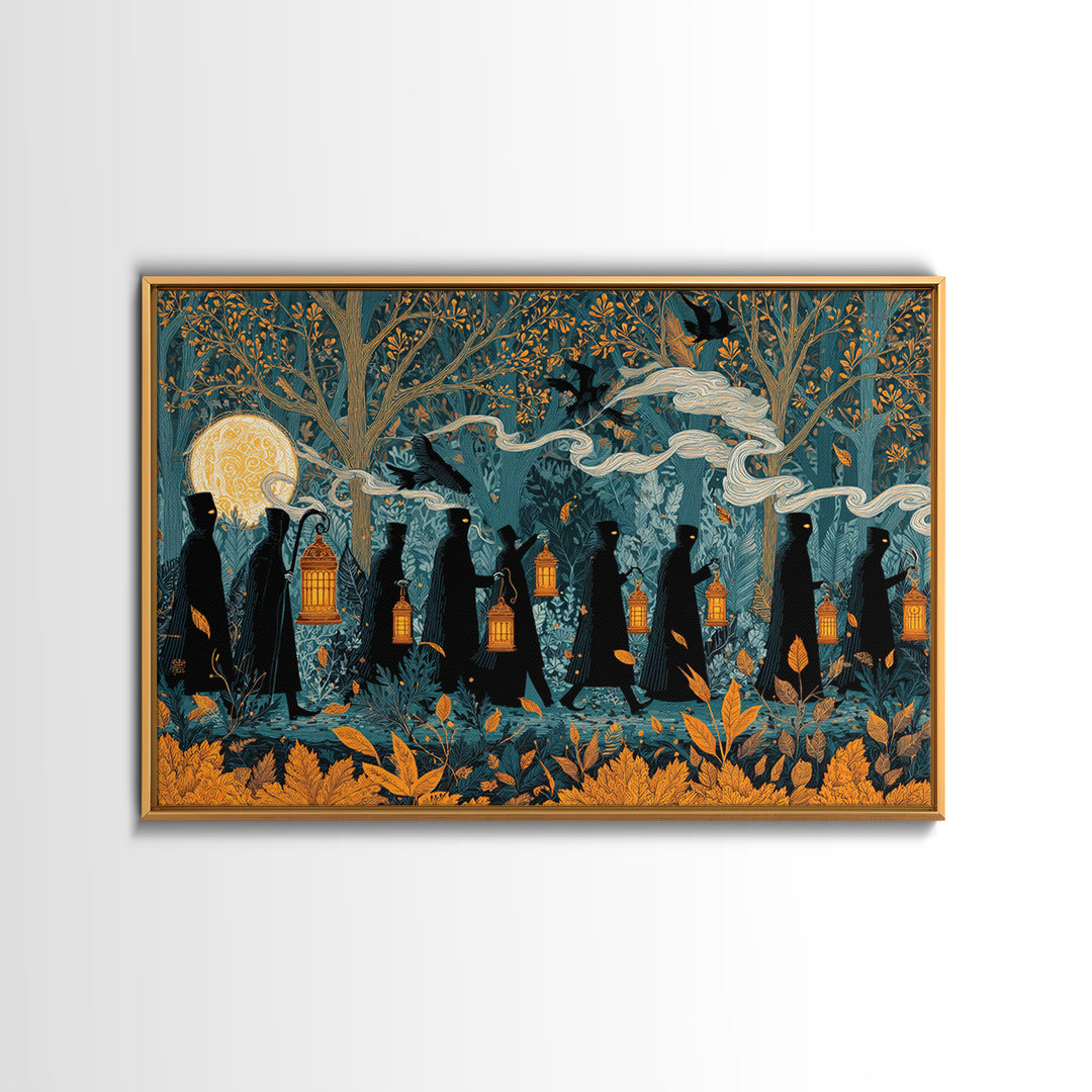 The Golden Funeral Procession - Icon Portrait, Halloween Wall Art, Landscape Wall Art, Framed Canvas Print, Halloween Home Decor