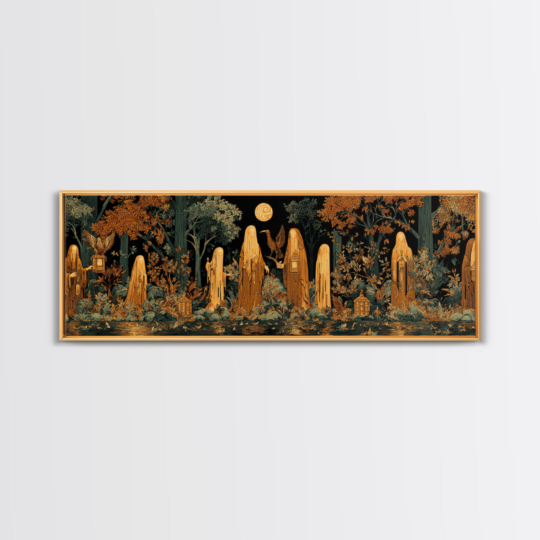 The Golden Funeral Procession - Icon Portrait, Halloween Wall Art, Extra Wide Wall Art, Framed Canvas Print, Halloween Home Decor