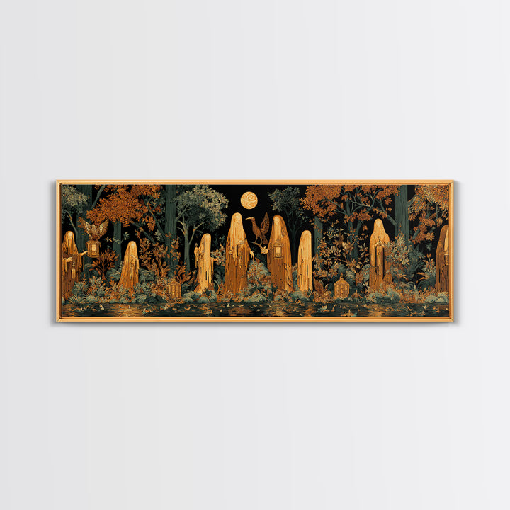 The Golden Funeral Procession - Icon Portrait, Halloween Wall Art, Extra Wide Wall Art, Framed Canvas Print, Halloween Home Decor