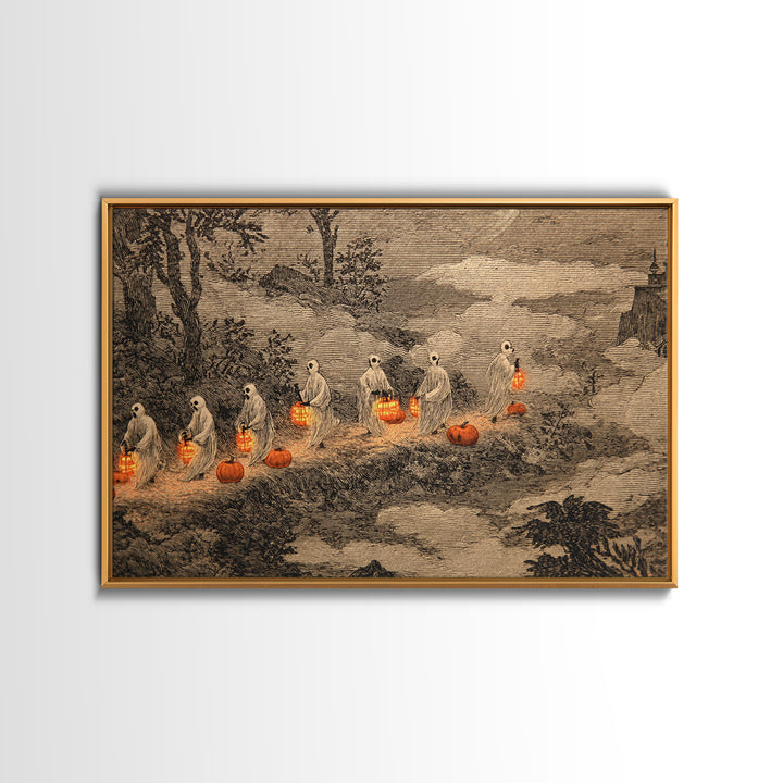 The Golden Funeral Procession - Environmental Panorama, Dark Fantasy Wall Art, Landscape Wall Art, Canvas Print, Halloween Home Decor