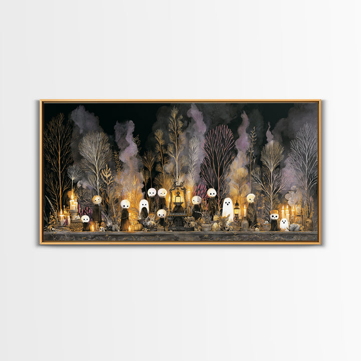 The Golden Funeral Procession - Occult Still Life, Occult Wall Decor, Wide Panoramic Art, Canvas Print, Halloween Home Decor