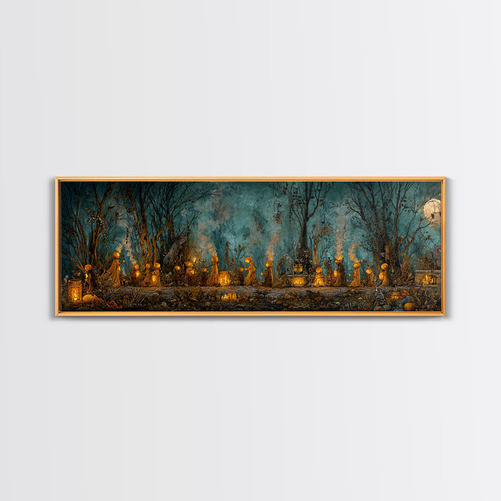 The Golden Funeral Procession - Occult Still Life, Halloween Wall Art, Extra Wide Wall Art, Framed Canvas Print, Halloween Home Decor