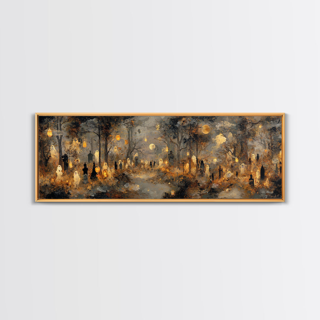 The Golden Funeral Procession - Surreal Celestial Vision, Gothic Home Decor, Extra Wide Wall Art, Canvas Print, Halloween Home Decor