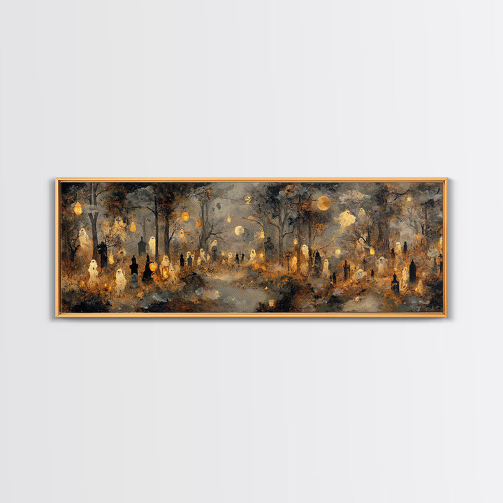 The Golden Funeral Procession - Surreal Celestial Vision, Gothic Home Decor, Extra Wide Wall Art, Canvas Print, Halloween Home Decor