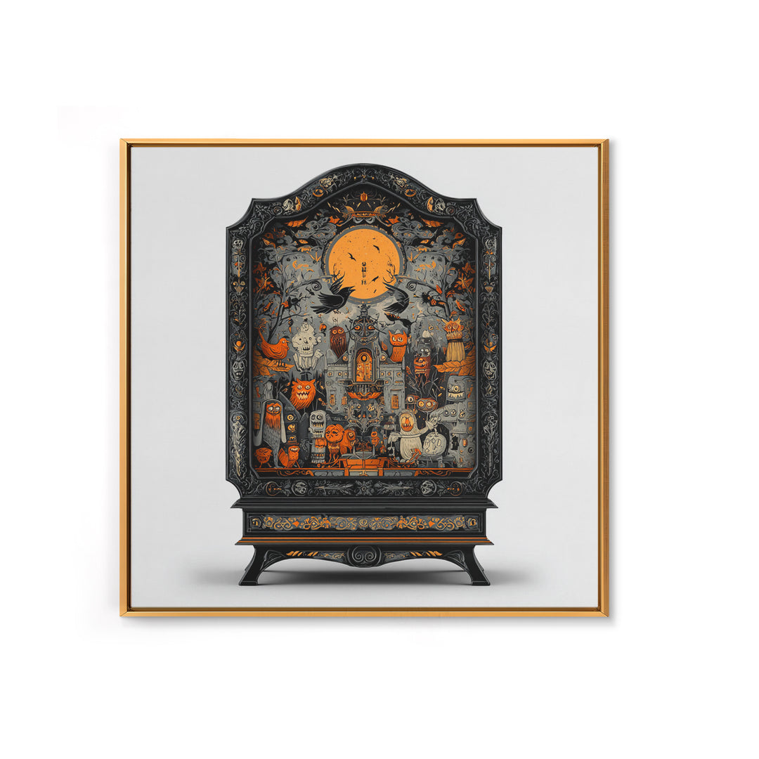 The Monster In The Mirror Cabinet - Icon Portrait, Gothic Home Decor, Square Wall Art, Canvas Print, Halloween Home Decor, Gothic Wall Art