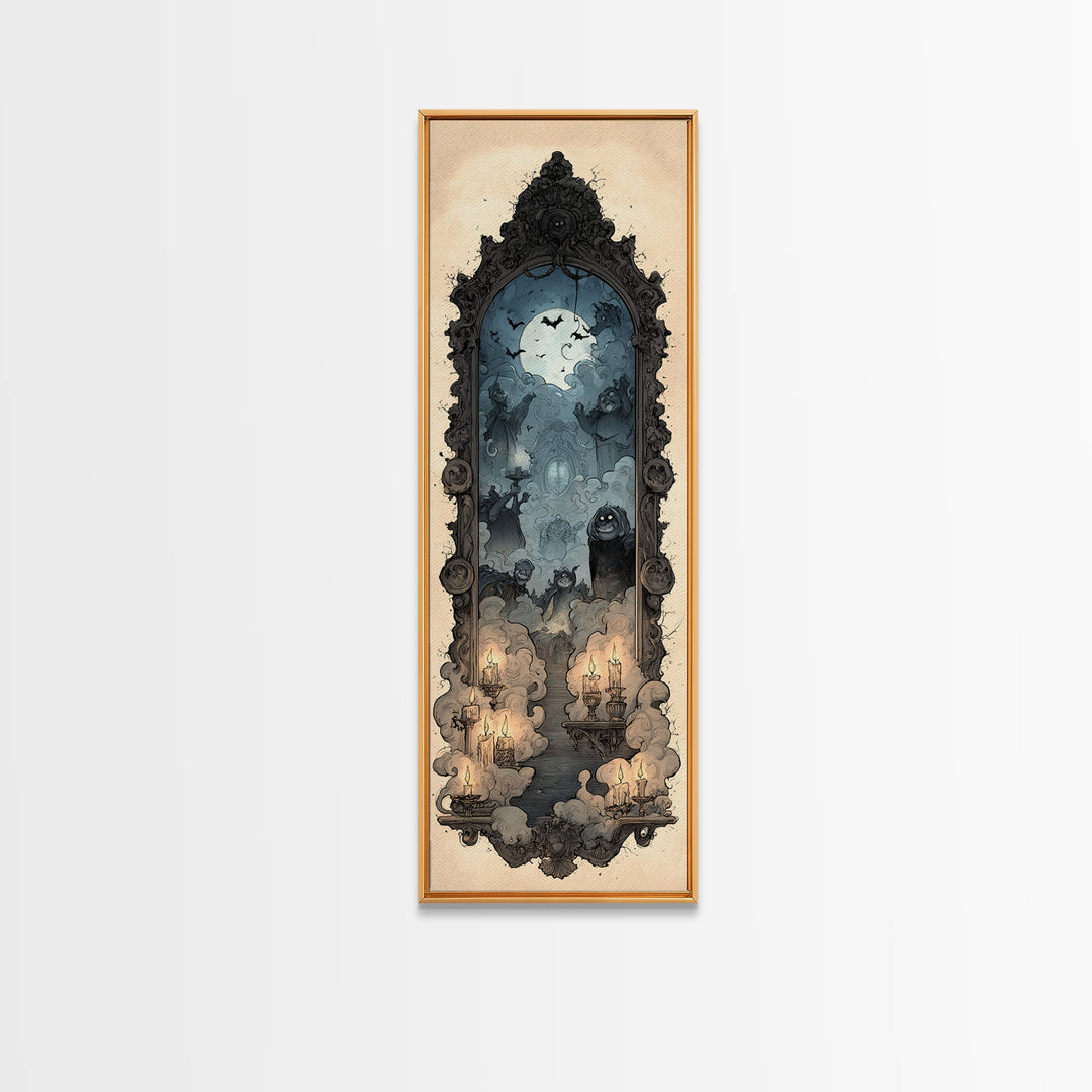 The Monster In The Mirror Cabinet - Icon Portrait, Gothic Home Decor, Tall Narrow Wall Art, Canvas Print, Halloween Home Decor